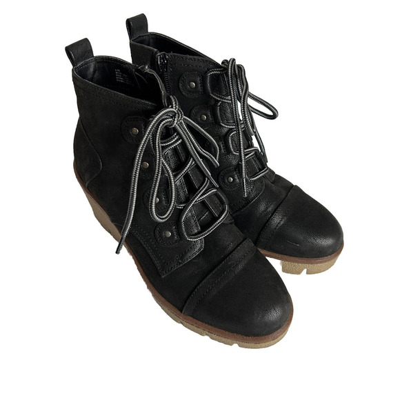 MIA Grant Black Lace Up Rubber Wedge Heel Ankle Bootie BootsY2K Chunky 6.5 - Picture 1 of 8